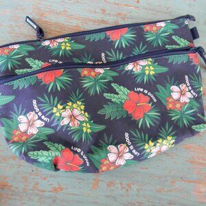LIFE IS GOOD TROPICAL HAWAIIAN NAVY BLUE FLORAL PRINT LARGE ZIP POUCH TRAVEL